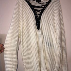 See through white sweater w/ crisscrossing front